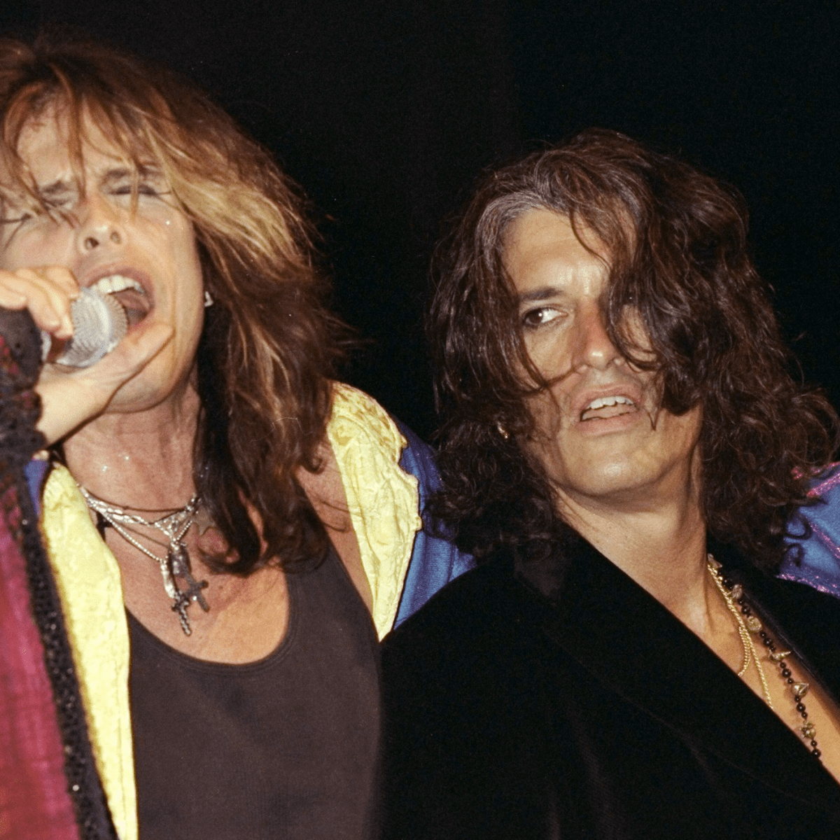 Singer Steven Tyler and his son Taj Tyler arrive for the premiere of